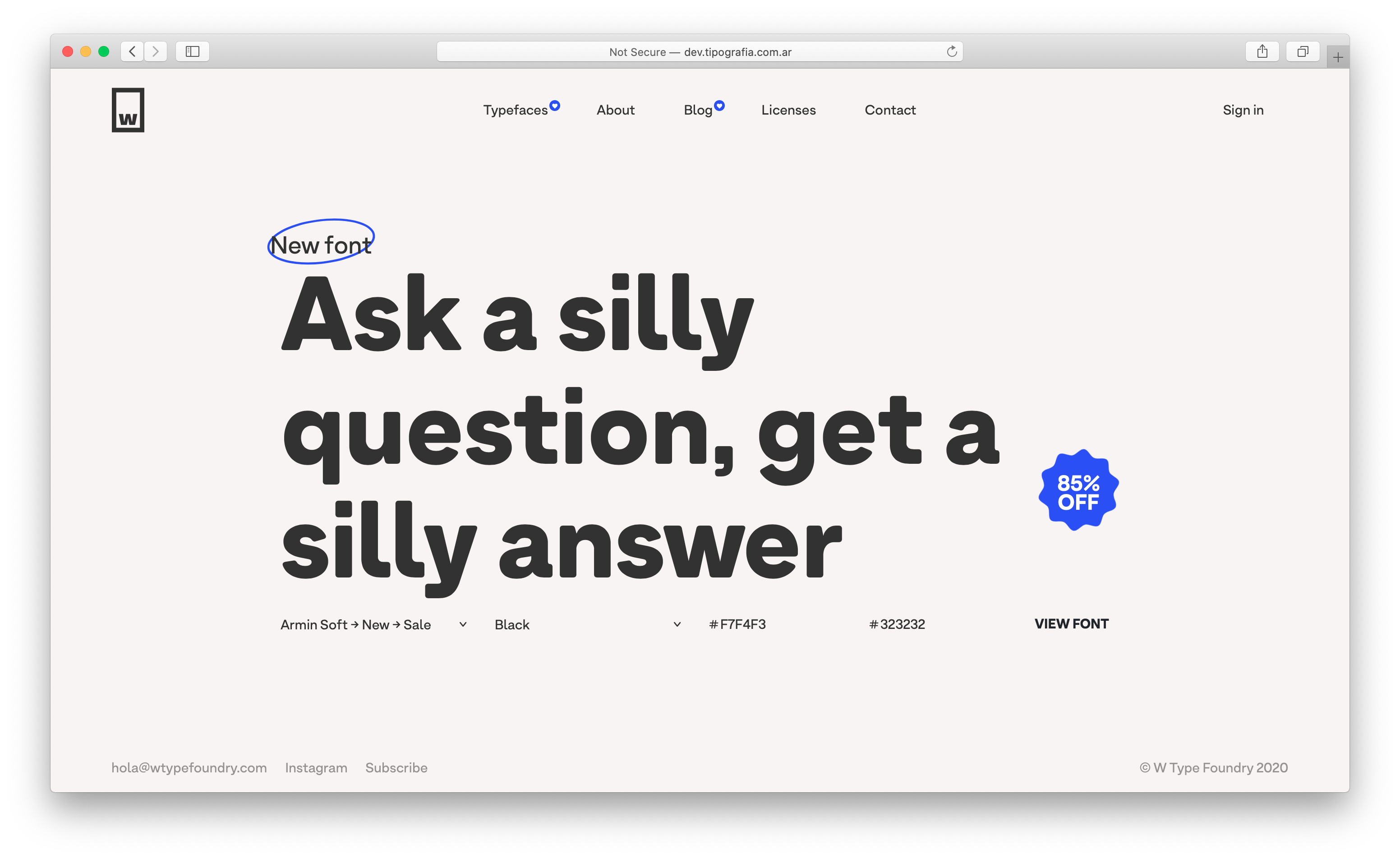 The new W Type Foundry website tester